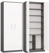 Aldabra Oliv 2D könyvespolc, irodai szekrény, 74x180x35 cm, antracit-fehér