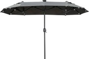 Outsunny Dupla Napernyő, 295 x 219 cm, LED-es Napernyő, ovális, szélálló kertiparasoló, stabil, piaci napernyő állítható dőlésszöggel teraszhoz, meden