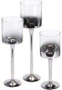 Home&styling gyertyatartó szett, 3 db,szürkés-ezüstös üveg