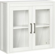 kleankin Fali Fürdőszobai Szekrény 2 Üvegajtóval és Állítható Polccal 60x19.5x54 cm Fehér | Aosom