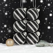 Stripe and dots kézzel festett üveg karácsonyi gömb szett 6*7cm