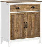 HOMCOM Oldalszekrény Nappali Tároló Szekrény Fiókkal, 2 Ajtóval és Állítható Polccal Hálószobába, Étkezőbe, Konyhába 78.5x39x89.4 cm Barna | Aosom