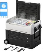 Outsunny 50 L kettős zónás kompresszoros hűtő (-20 °C–20 °C) hordozható elektromos autóhűtő – app, LED, akkumulátorvédelem, összecsukható fogantyú — 1