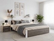 IKAROS ágy 160 x 200 cm, fehér/trüffel tölgy Ágyrács: Lamellás ágyrács, Matrac: Deluxe 10 cm matrac