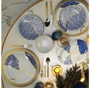 28 darabos porcelán étkészlet – fehér/arany/kék