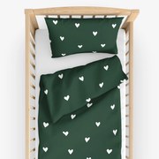 Goldea gyermek pamut ágyneműhuzat kiságyba - szívecskék, sötétzöld alapon 90 x 120 és 40 x 60 cm