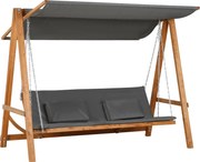 Outsunny Hollywoodi Hintaágy 3 Személyes Ággyá Alakítható Kerti Hinta Rezgő Fából 250 kg Teherbírás, 225,5 x 113 x 180 cm Szürke+Teak | Aosom