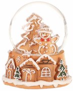 Mézeskalács hóember karácsonyi hógömb, polirezin, 9 cm