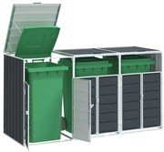 antracit acél kerekes szemetes tároló 3 szemeteskukához 216 x 81 x 115cm