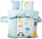 Fehér-mentazöld négyrészes renforcé pamut gyerek ágyneműhuzat babaágyhoz lepedővel 100x150 cm – Mijolnir