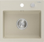 Mexen Milo 1-medencés gránit mosogató 435 x 410 mm, bézs, króm szifonnal - 6505441000-69