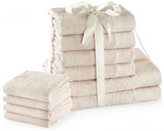 Krémszínű frottír pamut törölköző és fürdőlepedő készlet 10 db-os Amari – Restilo