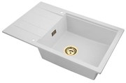 SINK Quality Mosogató minőségi Ferrum New 8010, 1 kamrás gránit mosogató 800x500x210 mm + arany szifon, fehér, SKQ-FER.8010.WH.XG