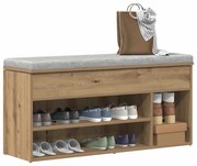 kézműves tölgy színű szerelt fa cipőtároló pad 102x30,5x45 cm