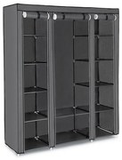 MATIS 150x175 cm tároló textilszekrény polcokkal és ruhatartó rúddal, szürke