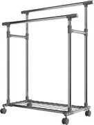 Fém ruhaállvány kerekeken 2 rúddal + polcokkal