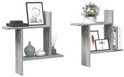 2 db szürke sonoma színű szerelt fa fali polc 50 x 12 x 50 cm