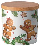 Karácsonyi mézeskalácsos porcelán konyhai tároló szilikon gyűrűvel kicsi