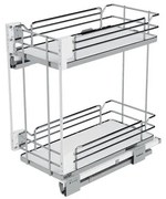 Konyhai fémrács, 300mm, oldalra szerelhető, króm-fehér, teljes kihúzás, csillapított záródás, rejtett fióksín, 2 kosár SIGE, Infinity Line 004