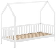 Fehér házikó alakú borovi fenyő gyerekágy ágyráccsal 90x200 cm Cabane – Vipack