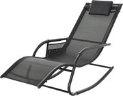 Outsunny Kerti Lengőszék párnázott karfákkal, fejpárnával és oldalzsebbel, 120 kg teherbírással, 150x62x88 cm, Fekete | Aosom