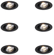 6 darabos süllyesztett spotlámpa készlet fekete dönthető 8,2 cm LED-del Dim to Warm IP54 Ultra Slim - Pupil