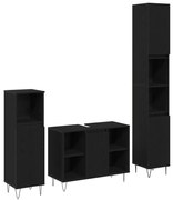 3 részes Fürdőszoba Bútor Készlet Fekete Tölgy Szerelt Fa