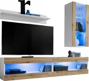 Rtv bútor szett Tivoli SET5 Fehér/Wotan tölgy, Kék Led