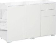 HOMCOM Nappali Tálaló 3 Ajtóval, 2 Fiókkal és Állítható Polccal Konyhába és Hálószobába - Antitipli, 117x36x74 cm Magas Fényű Fehér | Aosom