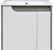 Piramida EURIDIKA fali fürdőszobabútor - műmárvány mosdóval -2 ajtós - FEHÉR-SZÜRKE - 65 x 48 x 62 cm