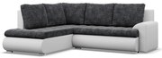 Tokio sarokkanapé, L alakú háttámlával, 2 ágyneműtartóval, fonott + műbőr, baloldali, sötétszürke - fehér