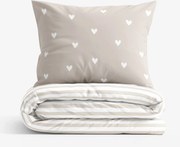 Goldea pamut ágyneműhuzat - szívecskék, latte színű csíkos hátoldal 140 x 200 és 70 x 90 cm
