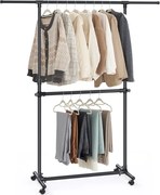 JASON dupla ruhatartó állvány, 101-165x49x113-180cm, fekete SongmicsHome