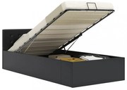 fekete műbőr ágykeret hidraulikus ágyneműtartóval 90 x 200 cm