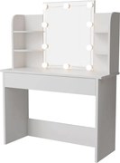 Kozmetikai asztal LED világítással és tükörrel fehér