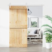 Tömör fenyőfa tolóajtó fémszerelék szettel 90 x 210 cm
