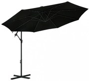fekete konzolos napernyő LED-fényekkel és acélrúddal 300 cm