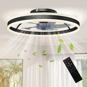 HOMCOM 45 W-os LED mennyezeti ventilátor lámpával, fordítható DC motorral, csendes, távirányítós, 6 sebesség, 3 színhőmérséklet, időzítő, Ø50 cm, feke