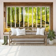 Fotótapéta - Napos kilátás az erdőre - ablak (152,5x104 cm)