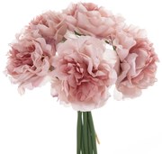 Peónia selyemvirág csokor, 5 szálas, átmérő: 14cm, magasság: 26cm - Rózsaszín