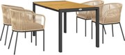 Outsunny 5 részes Polyrattan Kertibútor Szett 4 fő részére, időjárásálló erkélybútor asztallal és 4 székkel, levehető ülőpárnákkal, kültéri terasz bút