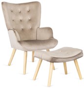 Füles Fotel Lábtartóval Bézs Bársony Kárpittal. LOZANO 2