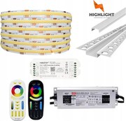 10m Homlokzati szett Led szalag Cob Cct 16W 24V IP65 Profil GK6-3 Ezüst