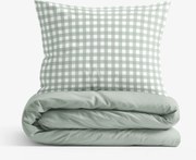 Goldea pamut ágyneműhuzat duo - zsálya színű kockás, zsálya színű hátoldal 140 x 200 és 70 x 90 cm