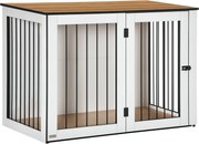 PawHut Modern Acél Kutya Ketrec Bútor Ablakos Ajtókkal Nagy Kutyák Számára, Maximum 30 kg-ig, 106 x 60 x 76 cm, Tölgy+Fehér | Aosom