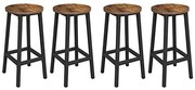 4 darabos bárszék szett, konyhai ülőke, acélvázzal, 65 cm, rusztikus barna és fekete