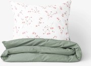 Goldea pamut ágyneműhuzat duo - cseresznyevirágok, zsálya színű hátoldal 140 x 200 és 70 x 90 cm