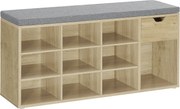 Cipős szekrény paddal és szürke ülőpárnával és fiókkal TAYLOR ARTISAN 104x30x48 cm, fehér