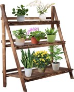 Outsunny Összecsukható Virágtartó Állvány Fenyőfából, 3 Szintű Kültéri Polc Növényeknek, Virágcserép Tartó 100x37x93cm | Aosom