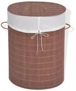 barna ovális bambusz szennyestartó kosár